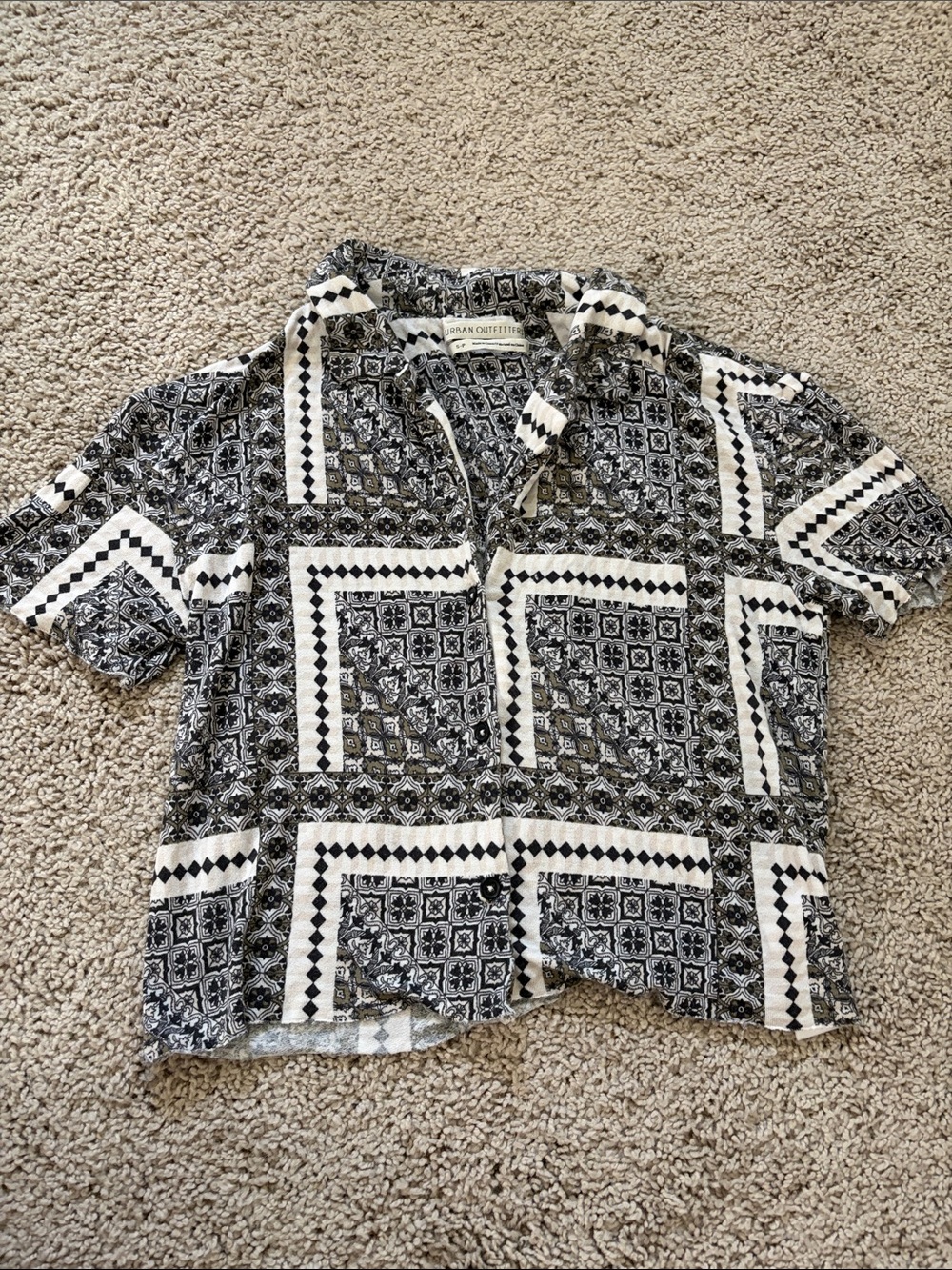 Urban Outfitters Black & White Patchwork Print Crop Shirt